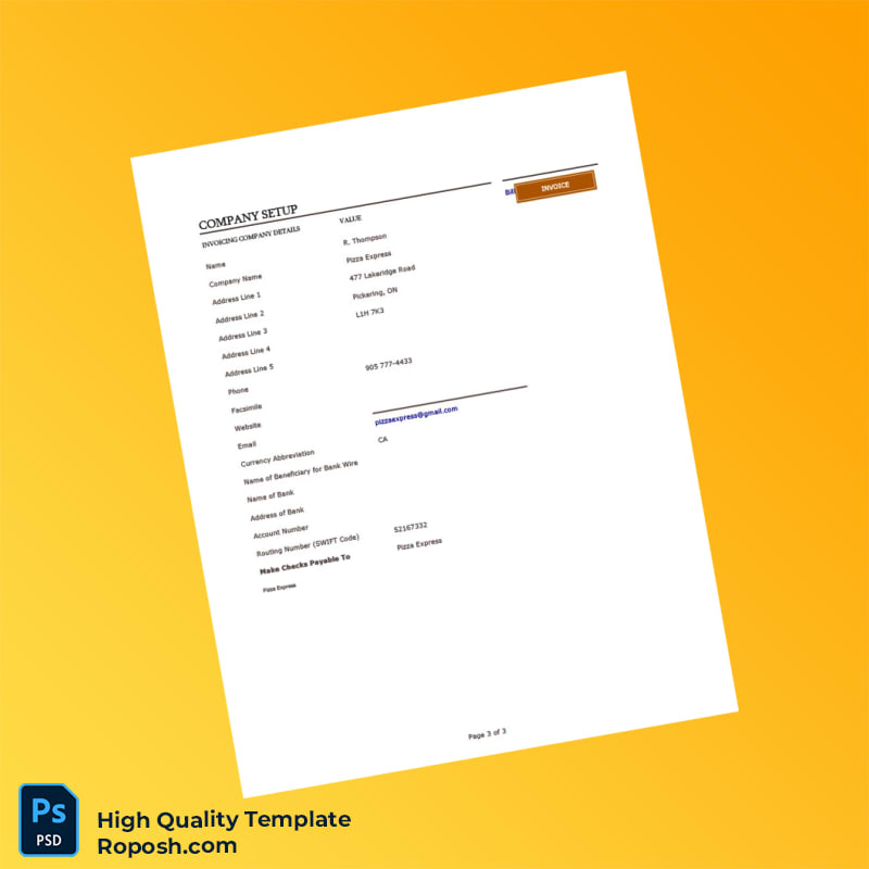 Canada Pizza Express Invoice Template in Word and PDF formats 3 page Canada Pizza Express Invoice Template in Word and PDF formats 3 page
