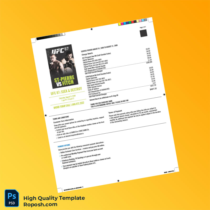 Canada Shaw Cable Invoice Template in Word and PDF formats 2 page Canada Shaw Cable Invoice Template in Word and PDF formats 2 page
