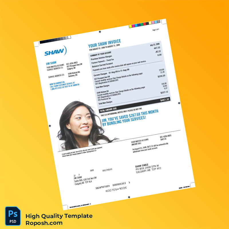 Canada Shaw Cable Invoice Template in Word and PDF formats 2 page Canada Shaw Cable Invoice Template in Word and PDF formats 2 page
