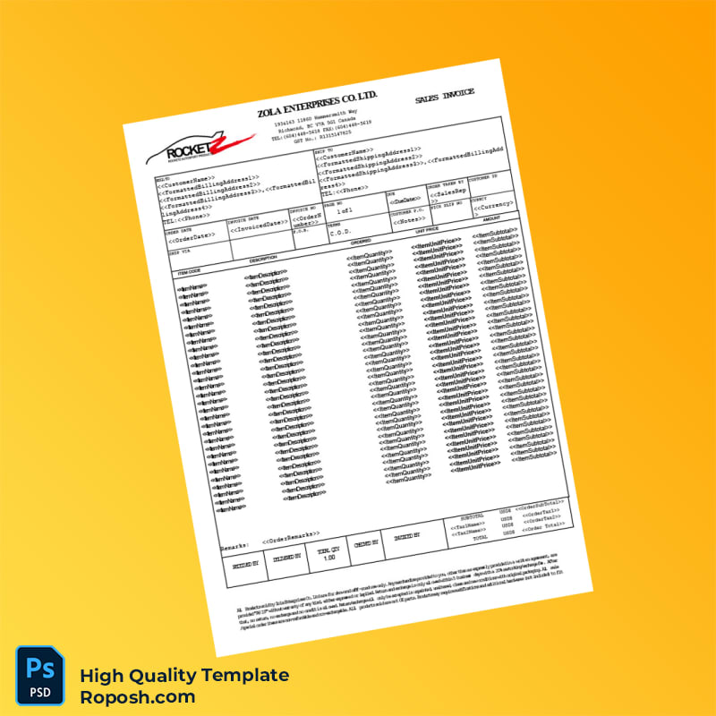 Canada Zola Enterprises Co Ltd Invoice Template in Word and PDF formats Canada Zola Enterprises Co Ltd Invoice Template in Word and PDF formats