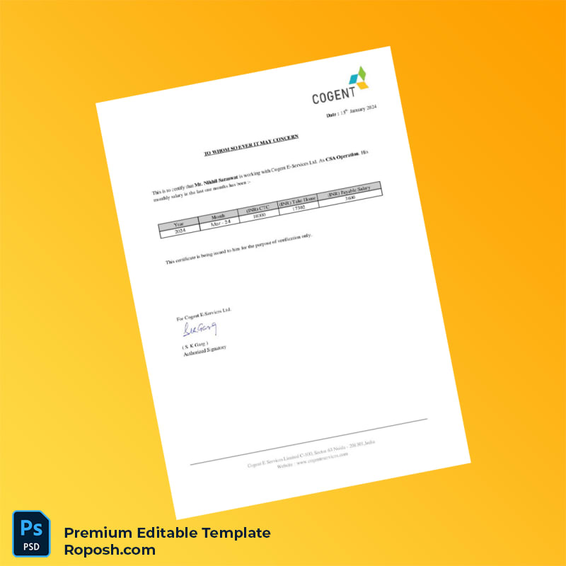 Customizable Cogent Employment Verification Letter Word & PDF Template 5 page Customizable Cogent Employment Verification Letter Word & PDF Template 5 page