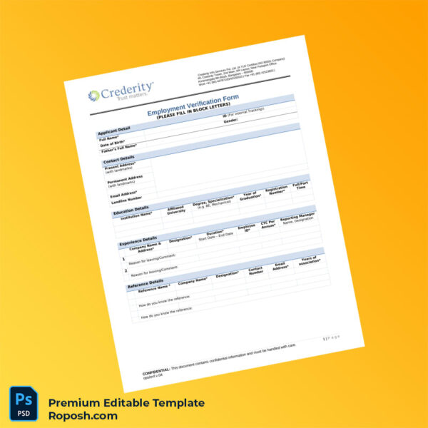 Customizable Crederity Employment Verification Letter Word & PDF ...