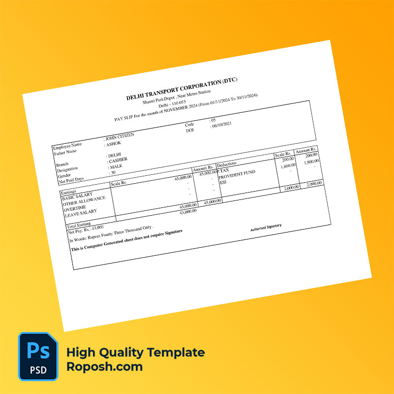 Delhi Transport Corporation payslip word and pdf template Delhi Transport Corporation payslip word and pdf template