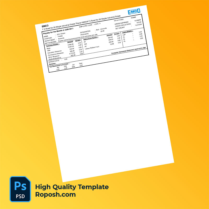EMCO payslip word and pdf template EMCO payslip word and pdf template