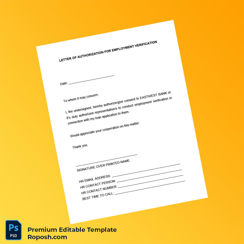 Customizable Eastwest Bank Employment Verification Letter Word & PDF Template Customizable Eastwest Bank Employment Verification Letter Word & PDF Template