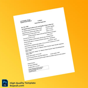 Egypt Dental Syndicate Dental Clinic Registration Certificate Template in Word and PDF formats Egypt Dental Syndicate Dental Clinic Registration Certificate Template in Word and PDF formats