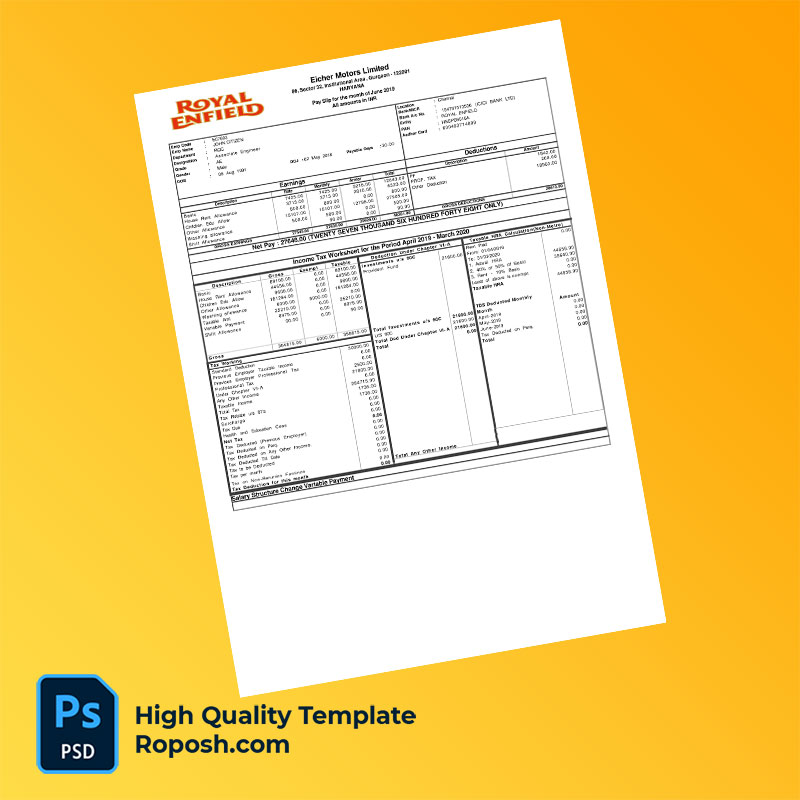Eicher Motors Limited payslip word and pdf template Eicher Motors Limited payslip word and pdf template