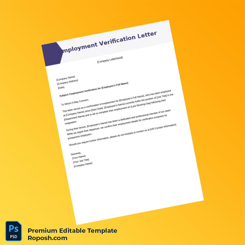 Customizable Employee Verification Letter Word & PDF Template 2 page Customizable Employee Verification Letter Word & PDF Template 2 page