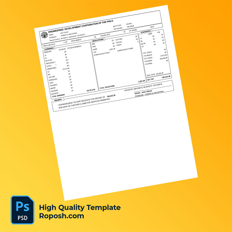 Engineering Development Corporation of the Phils pay stub word and pdf template Engineering Development Corporation of the Phils pay stub word and pdf template