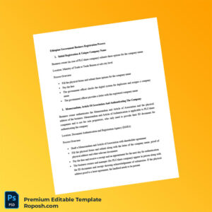 Ethiopia Business Registration Certificate Editable Word & PDF Template 6 page