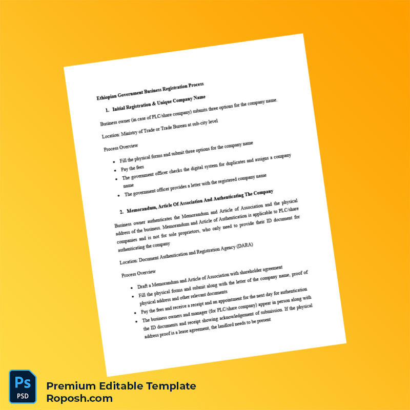 Ethiopia Business Registration Certificate Editable Word & PDF Template 6 page Ethiopia Business Registration Certificate Editable Word & PDF Template 6 page