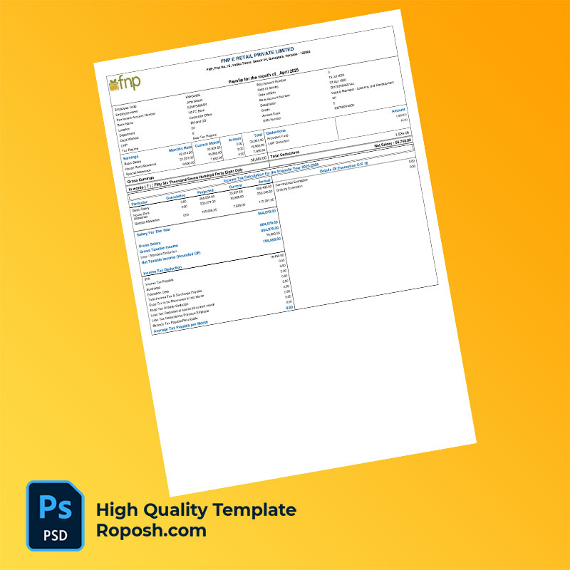FNP E Retail Private Limited payslip word and pdf template FNP E Retail Private Limited payslip word and pdf template