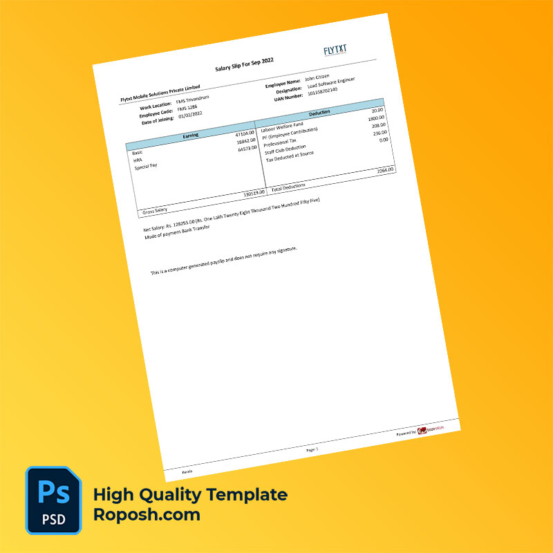 Flytxt Mobile Solutions Private Limited payslip word and pdf template Flytxt Mobile Solutions Private Limited payslip word and pdf template