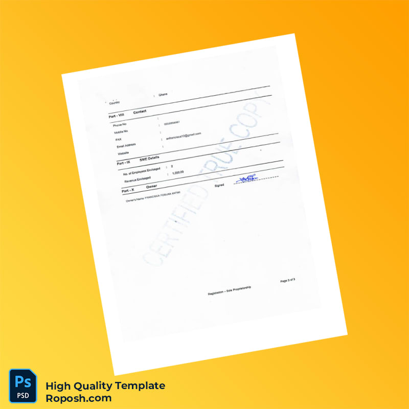 Ghana Business Registration Certificate Template in Word and PDF formats 4 page Ghana Business Registration Certificate Template in Word and PDF formats 4 page