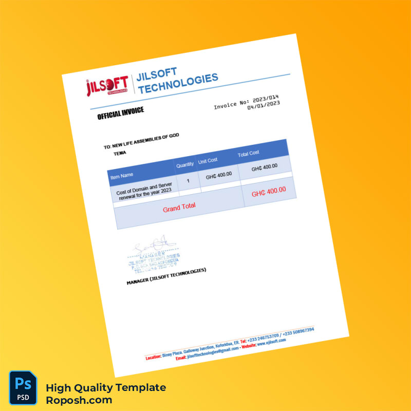 Ghana Jilsoft Technologies Invoice Template in Word and PDF formats Ghana Jilsoft Technologies Invoice Template in Word and PDF formats