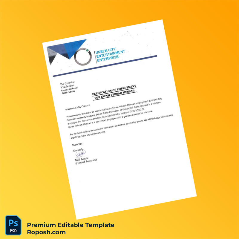 Customizable Ghana MENSAH Employment Verification Letter Word & PDF Template 5 page Customizable Ghana MENSAH Employment Verification Letter Word & PDF Template 5 page