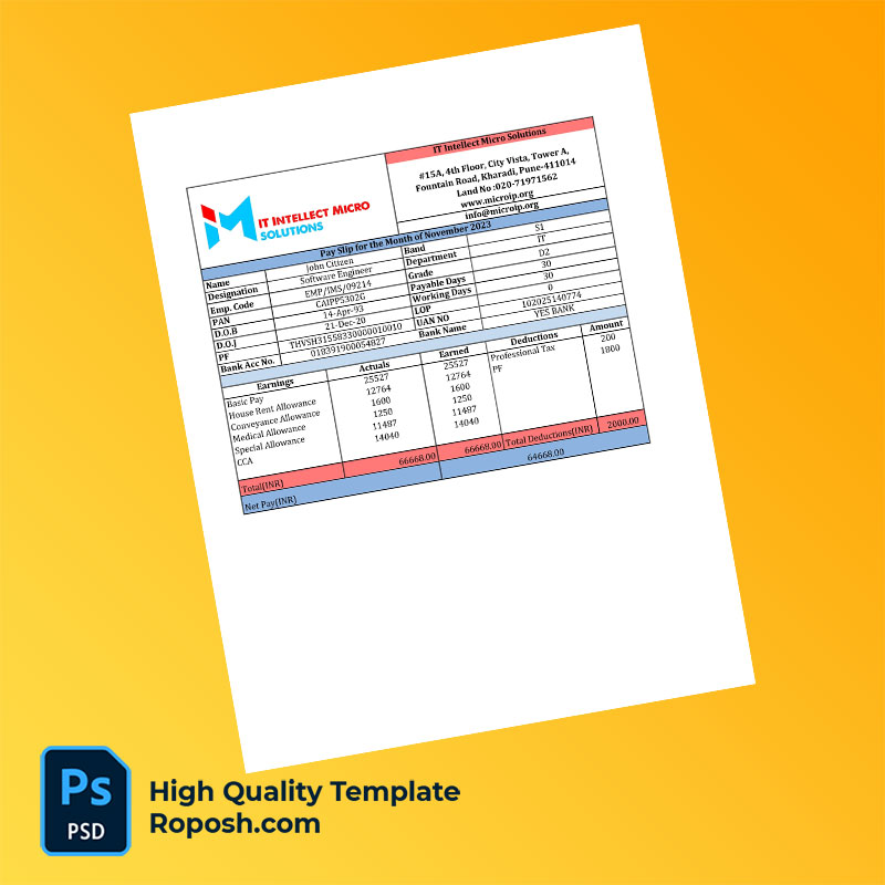 IT Intellect Micro Solutions payslip word and pdf template IT Intellect Micro Solutions payslip word and pdf template
