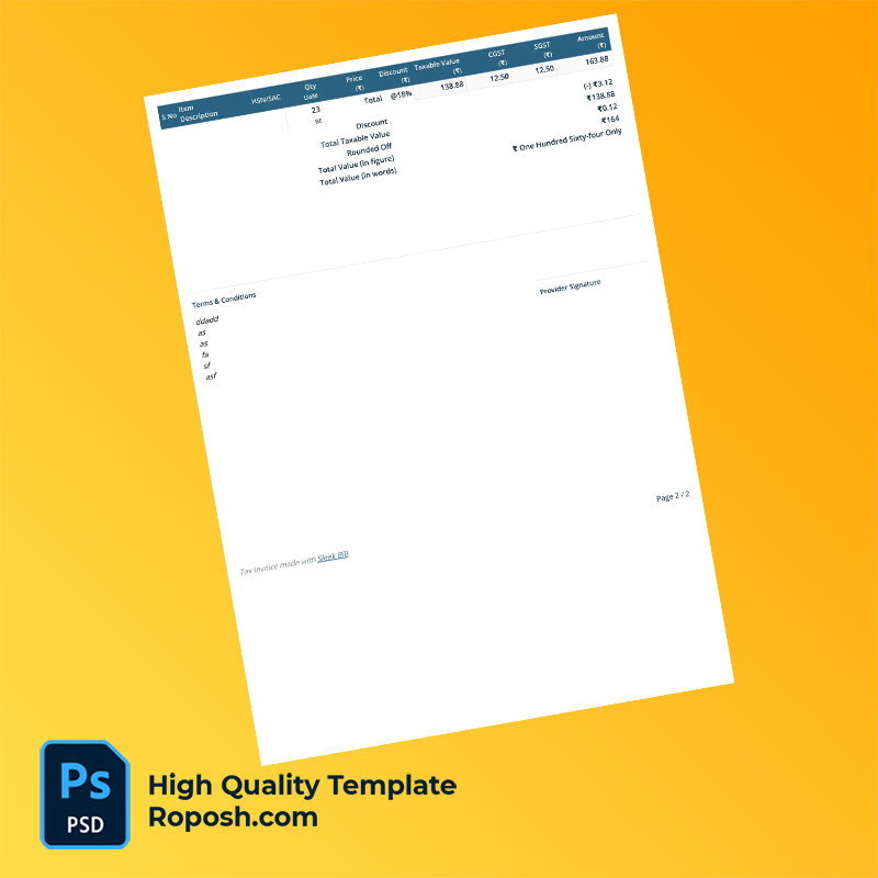India AQPL Editable Tax Invoice Template in Word and PDF formats India AQPL Editable Tax Invoice Template in Word and PDF formats