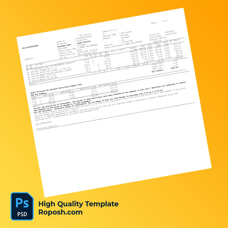 India HLL Distributor Editable Tax Invoice Template in Word and PDF formats India HLL Distributor Editable Tax Invoice Template in Word and PDF formats