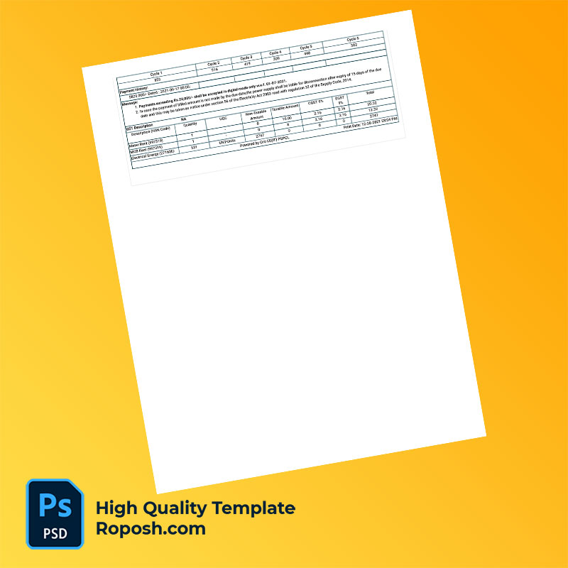 India Punjab State Power Corporation Limited Editable Electricity Bill Template in Word and PDF formats India Punjab State Power Corporation Limited Editable Electricity Bill Template in Word and PDF formats