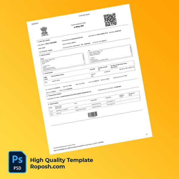 Arjit Raja Form Editable India Raja Traders Editable E-Way Bill Template in Word and PDF formats ...