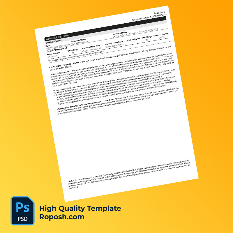 India Reliant Energy Retail Services, LLC Editable Electricity Bill Template in Word and PDF formats India Reliant Energy Retail Services, LLC Editable Electricity Bill Template in Word and PDF formats