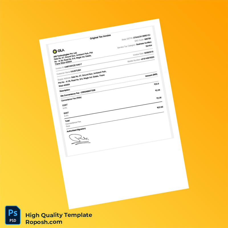 India ANI Technologies Invoice Template in Word and PDF formats 3 page India ANI Technologies Invoice Template in Word and PDF formats 3 page