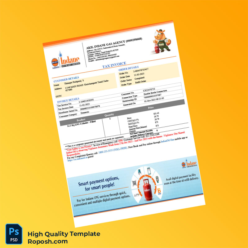 India Akil Indane Gas Agency Invoice Template in Word and PDF formats 2 page India Akil Indane Gas Agency Invoice Template in Word and PDF formats 2 page