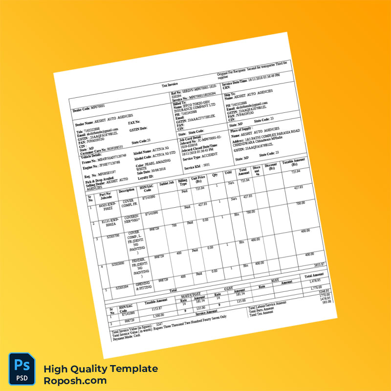 India Akshit Auto Agencies Invoice Template in Word and PDF formats 3 page India Akshit Auto Agencies Invoice Template in Word and PDF formats 3 page