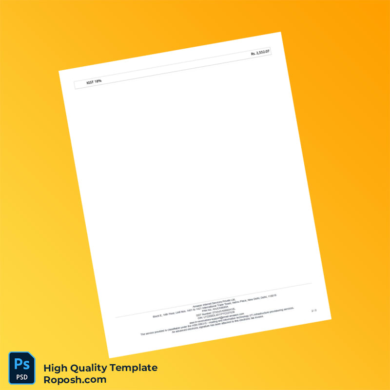 India Amazon Internet Services Private Ltd Invoice Template in Word and PDF formats 2 page India Amazon Internet Services Private Ltd Invoice Template in Word and PDF formats 2 page