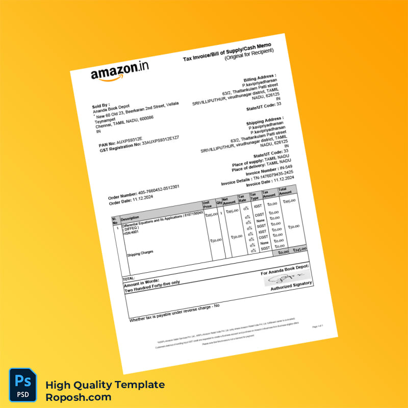 India Ananda Book Depot Invoice Template in Word and PDF formats India Ananda Book Depot Invoice Template in Word and PDF formats