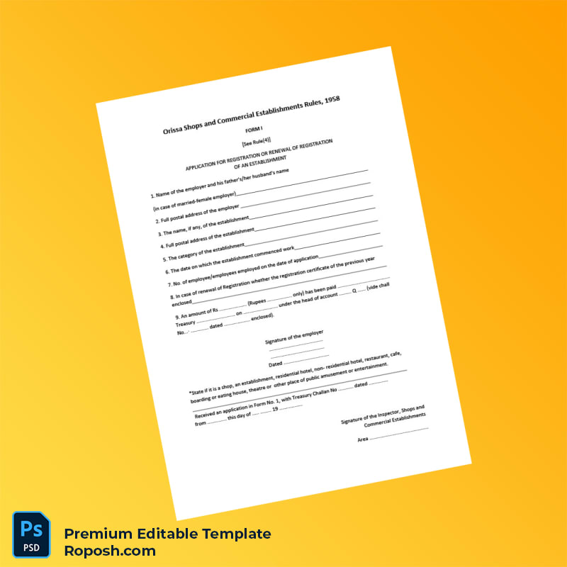 Customizable India Application for Registration or Renewal of Registration of Establishment Editable Word & PDF Template Customizable India Application for Registration or Renewal of Registration of Establishment Editable Word & PDF Template