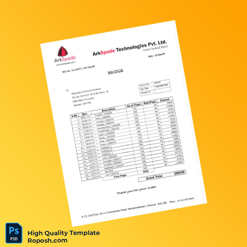 India ArkSpade Technologies Invoice Template in Word and PDF formats 3 page India ArkSpade Technologies Invoice Template in Word and PDF formats 3 page