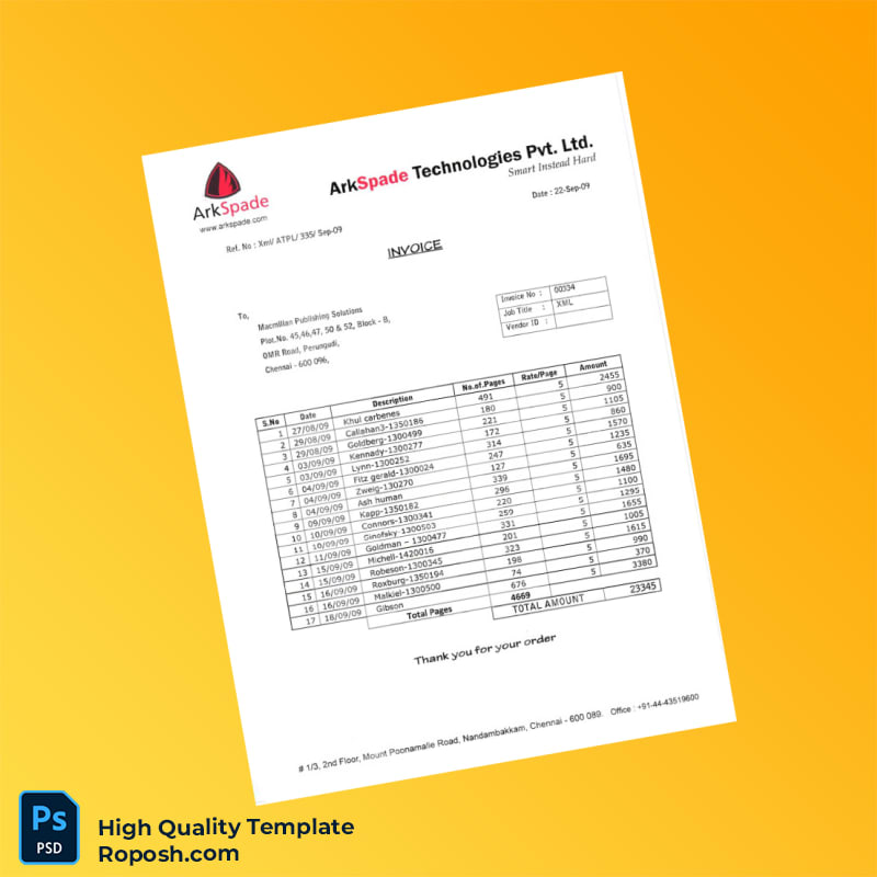 India ArkSpade Technologies Invoice Template in Word and PDF formats 3 page India ArkSpade Technologies Invoice Template in Word and PDF formats 3 page