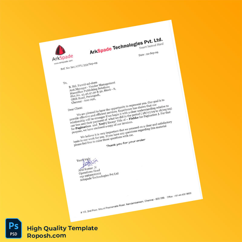 India ArkSpade Technologies Invoice Template in Word and PDF formats 3 page India ArkSpade Technologies Invoice Template in Word and PDF formats 3 page