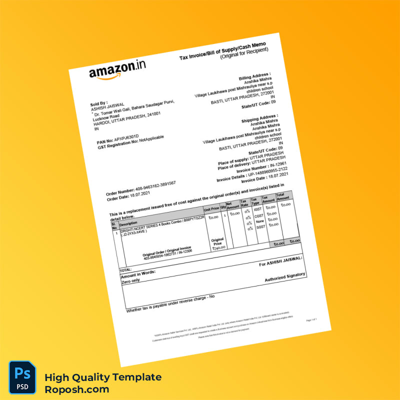 India Ashish Jaiswal Tax Invoice Template in Word and PDF formats India Ashish Jaiswal Tax Invoice Template in Word and PDF formats