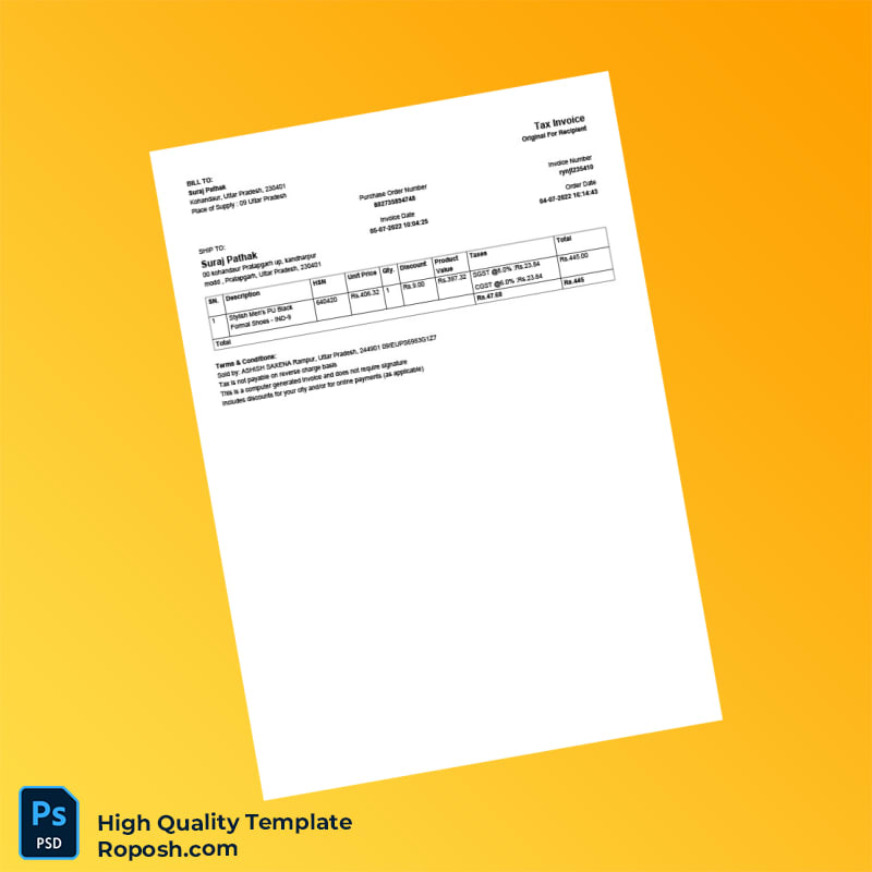 India Ashish Saxena Invoice Template in Word and PDF formats India Ashish Saxena Invoice Template in Word and PDF formats