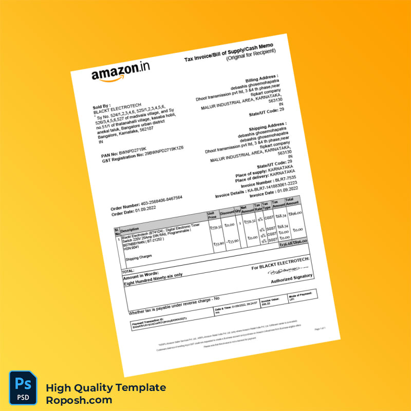 India BLACKT ELECTROTECH Invoice Template in Word and PDF formats India BLACKT ELECTROTECH Invoice Template in Word and PDF formats