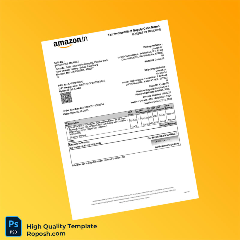 India BUSSINESS MARKET Invoice Template in Word and PDF formats India BUSSINESS MARKET Invoice Template in Word and PDF formats