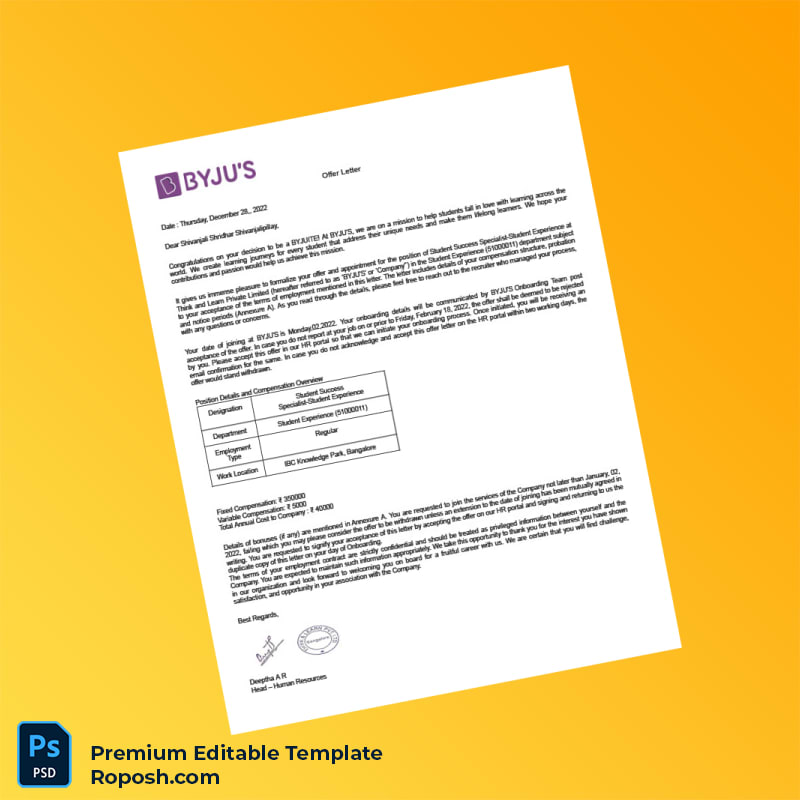 Customizable India BYJU S Employment Verification Letter Word & PDF Template 4 page Customizable India BYJU S Employment Verification Letter Word & PDF Template 4 page