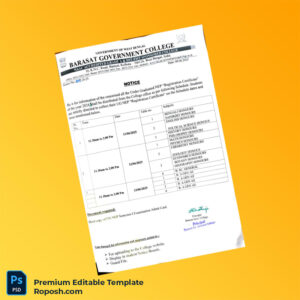 Customizable India Barasat Government College Registration Certificate Editable Word & PDF Template