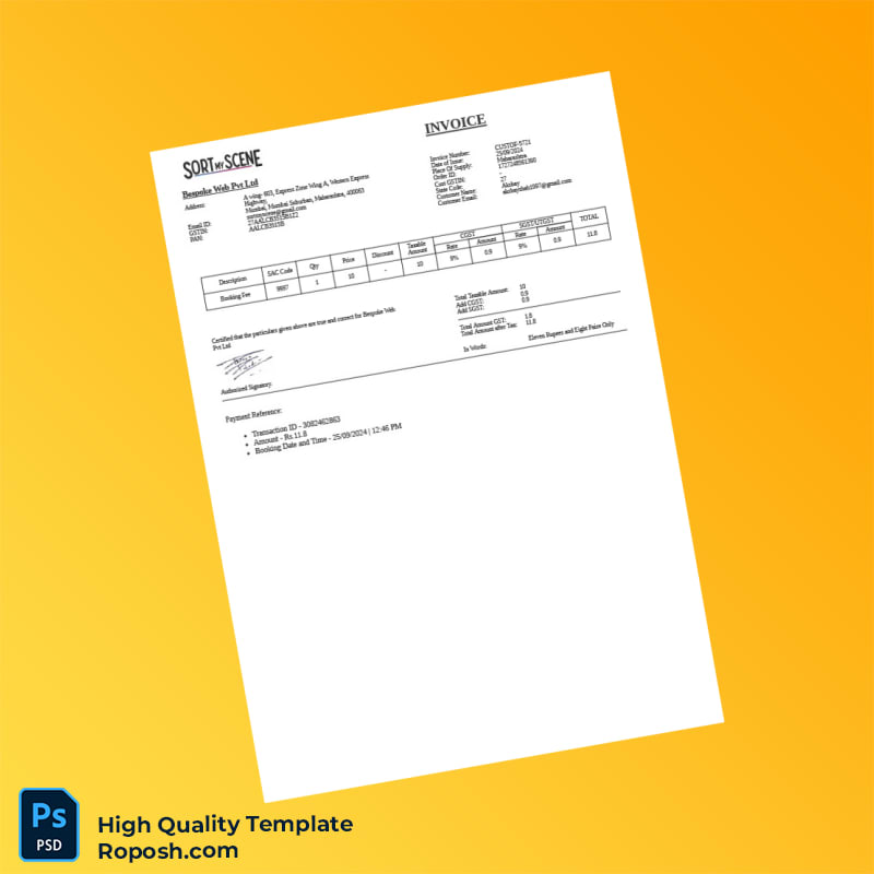 India Bespoke Web Invoice Template in Word and PDF formats India Bespoke Web Invoice Template in Word and PDF formats