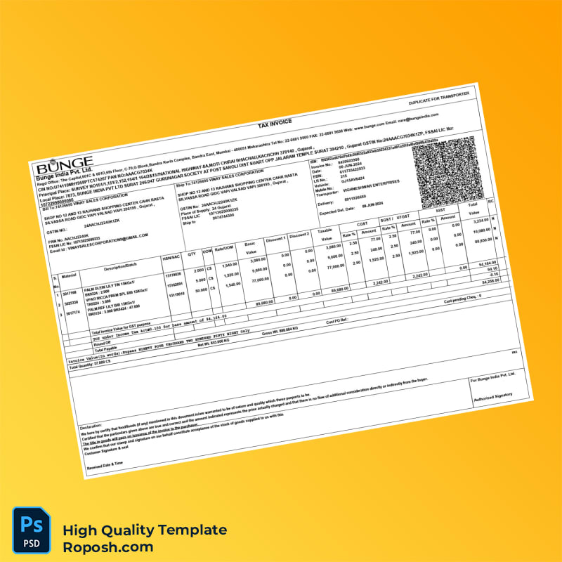 India Bunge India Pvt Ltd Tax Invoice Template in Word and PDF formats 4 page India Bunge India Pvt Ltd Tax Invoice Template in Word and PDF formats 4 page