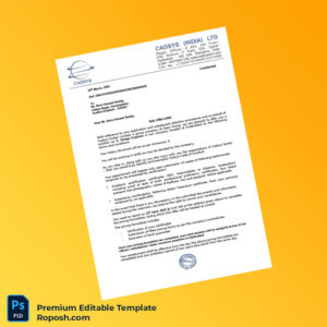 Customizable India CADSYS INDIA LTD Offer Letter Word & PDF Template 4 page Customizable India CADSYS INDIA LTD Offer Letter Word & PDF Template 4 page