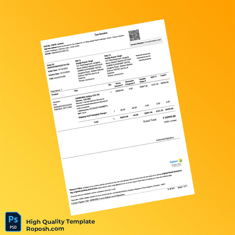 India CIIFL Limited Tax Invoice Template in Word and PDF formats 3 page India CIIFL Limited Tax Invoice Template in Word and PDF formats 3 page