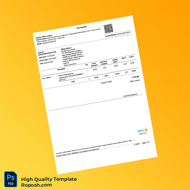India CIIGFL Limited Tax Invoice Template in Word and PDF formats 3 page India CIIGFL Limited Tax Invoice Template in Word and PDF formats 3 page