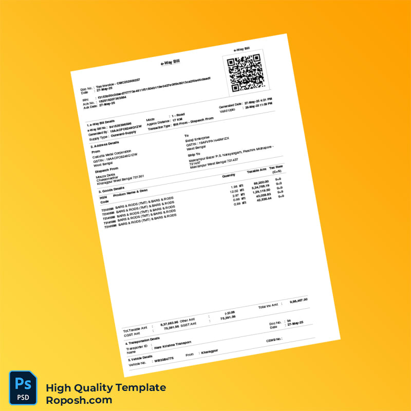 India Calcutta Metal Corporation Challan Cum Tax Invoice Template in Word and PDF formats 4 page India Calcutta Metal Corporation Challan Cum Tax Invoice Template in Word and PDF formats 4 page