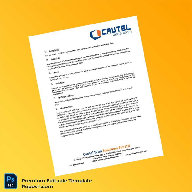 Customizable India Cautel Web Solutions Pvt Ltd Employment Verification Letter Word & PDF Template 5 page Customizable India Cautel Web Solutions Pvt Ltd Employment Verification Letter Word & PDF Template 5 page