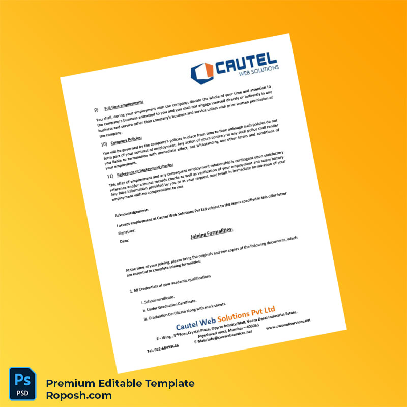 Customizable India Cautel Web Solutions Pvt Ltd Employment Verification Letter Word & PDF Template 5 page Customizable India Cautel Web Solutions Pvt Ltd Employment Verification Letter Word & PDF Template 5 page