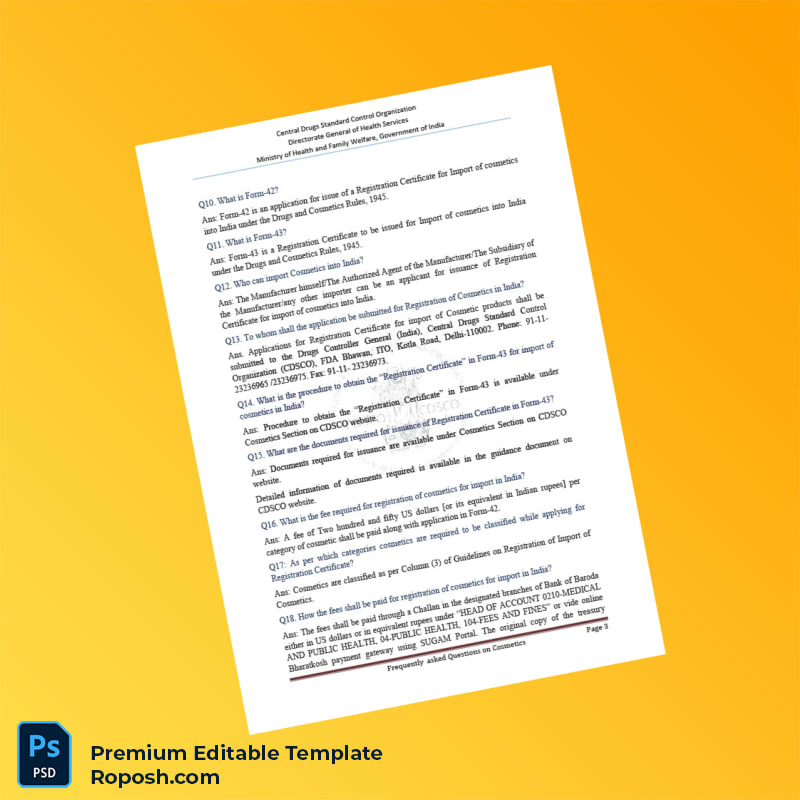 Customizable India Central Drugs Standard Control Organization Registration Certificate Editable Word & PDF Template 7 page Customizable India Central Drugs Standard Control Organization Registration Certificate Editable Word & PDF Template 7 page